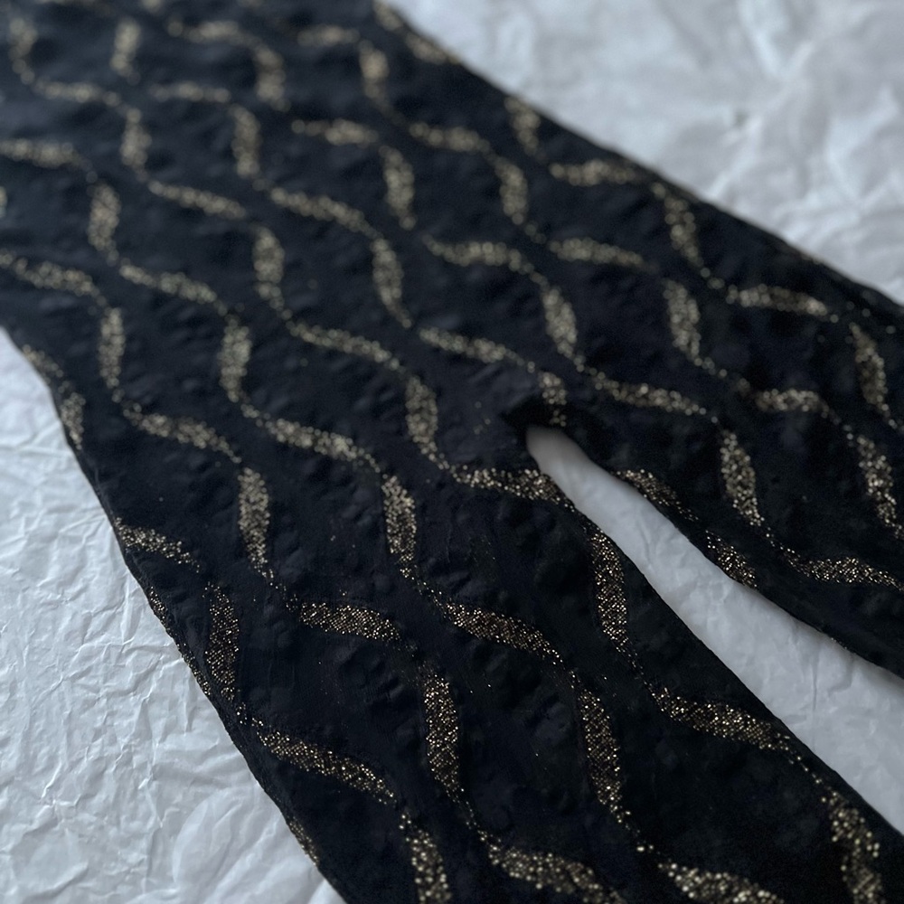 VTG 80s S sheer lace jumpsuit bodycon gold wavy lines disco small roller skating - Picture 12 of 13